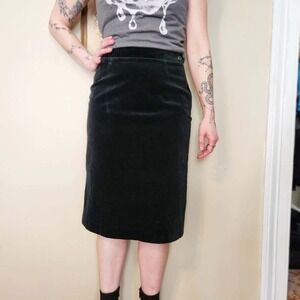 Vintage 1980s Tan Jay Black Velvet Below-Knee Skirt